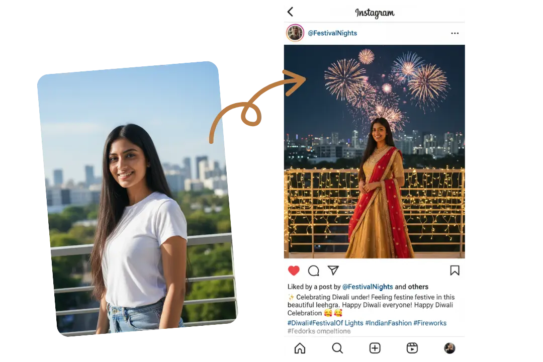 One Click to Dress Up and Share Your Diwali Wishes & Story