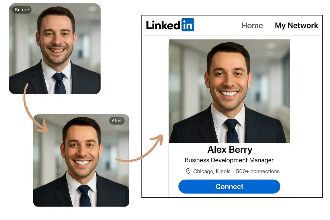 Effortless Tooth Whitening in Professional Headshots