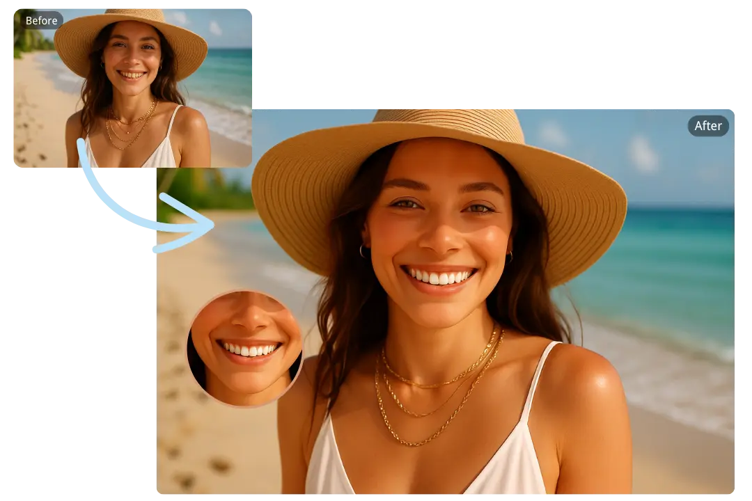 Repair Gaps and Chips using Teeth Whitener Editor for Vacation Snapshots