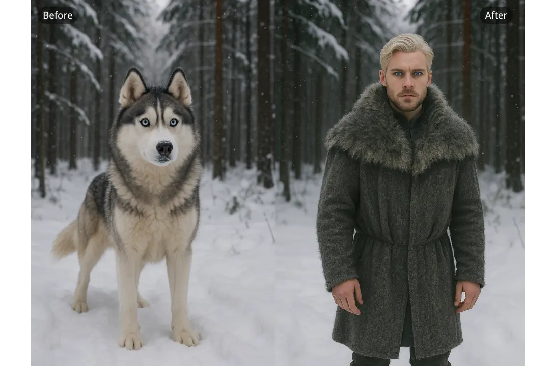 High-Detail Pet to Human AI Free Retaining Key Traits in Real-Life Scenarios