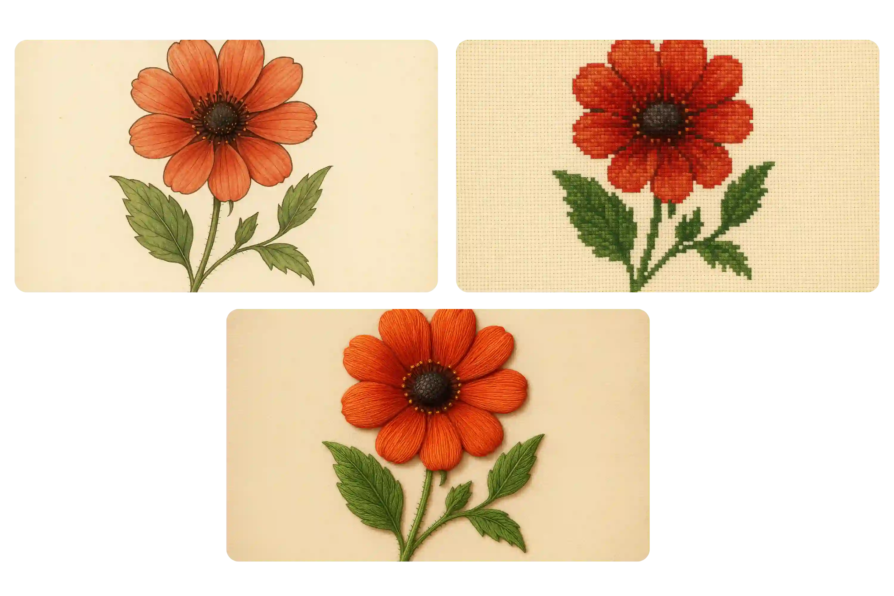 Multiple Embroidery Styles and Stitched Effects