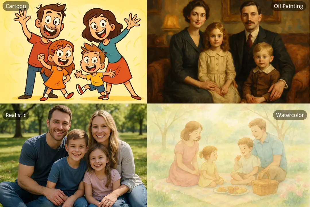 Generate Unique AI Family Portraits in Multiple Artistic Styles